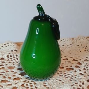 Murano Green Glass Art Pear Sculpture